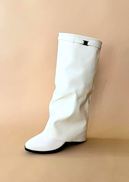 Monique - Bota de pierna ancha efecto arrugado