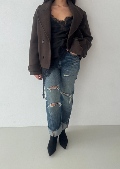 Yasmine - Botín de ante de tacón bajo